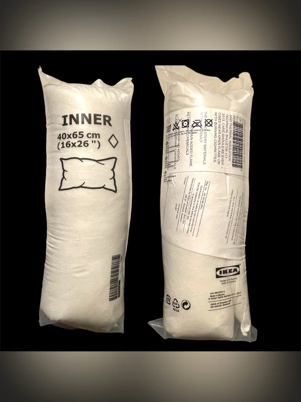 IKEA INNER Pillow Cushion Insert 16”x 26” (40x65cm) - New Sealed In White